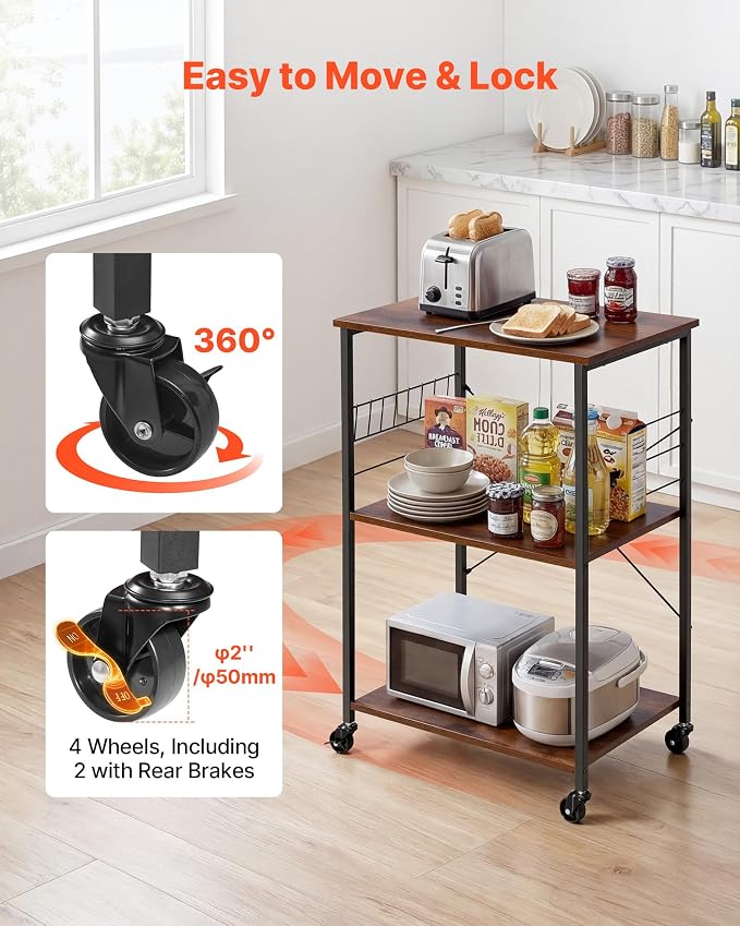 VEVOR Kitchen Utility Cart, 3 Tier 23.7 in Microwave Stand Coffee Cart - Image 5