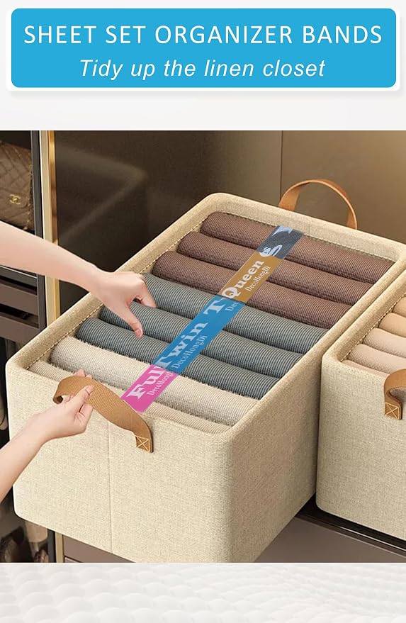 24 Packs Bed Sheet Organizer and Storage Size Label Bands, Elastic Sheet Folder - Image 3