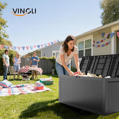 VINGLI 90 Gallon Outdoor Storage Box, Lockable Plastic Storage Containers - Image 7