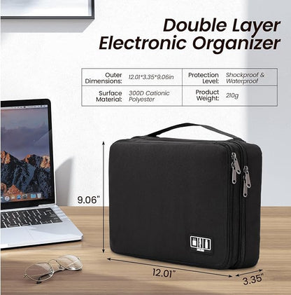 Large Electronic Organizer Travel Case, Double Layer Tech Pouch - Image 2