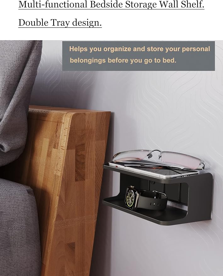 Bedside Wall Shelf Organizer Small Bedside Shelf Wall Mount - Image 2