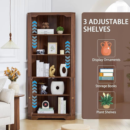70" H Tall Coner Cabinet with Door & Adjustable Shelves, Mid-Century Farmhouse - Image 3