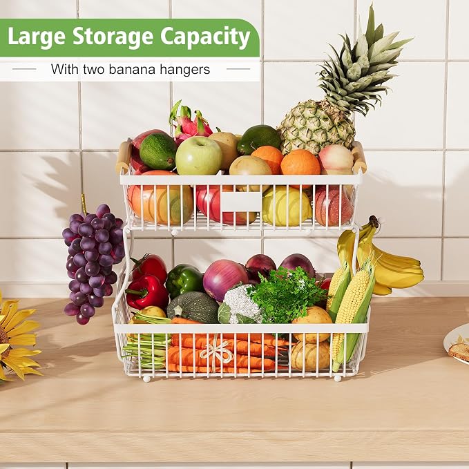 2 Tier Fruit Basket for Kitchen Counter - Image 2
