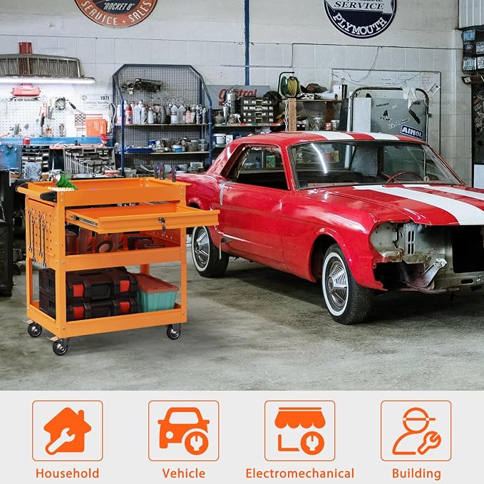 3 Tier Rolling Tool Cart with Drawers, Heavy Duty Utility Cart on Wheels - Image 4