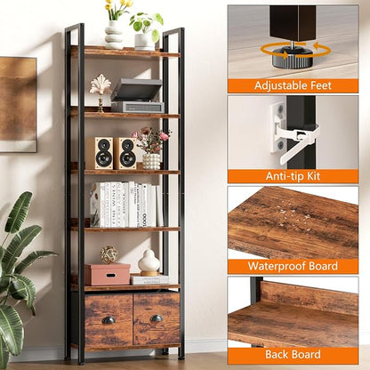 Furologee 6-Tier Bookshelf Set of 2, Tall Bookcase - Image 5