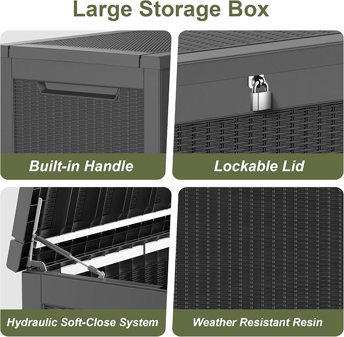 325 Gallon Outdoor Storage Box Waterproof, Large Deck Box Lockable Resin - Image 8