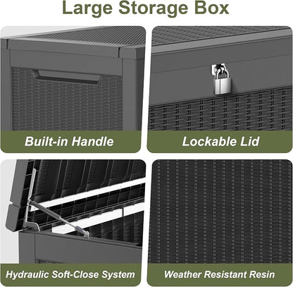 325 Gallon Outdoor Storage Box Waterproof, Large Deck Box Lockable Resin - Image 8
