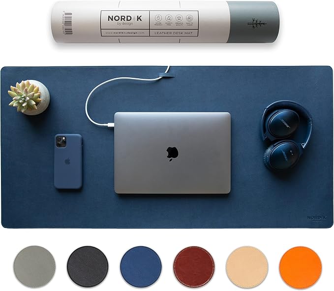 Nordik Leather Desk Mat Cable Organizer Premium Extended Mouse Mat by NordikByDesign