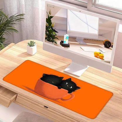Large Cute Black Cat Mouse Pad, Extended Desk Mat - Image 2