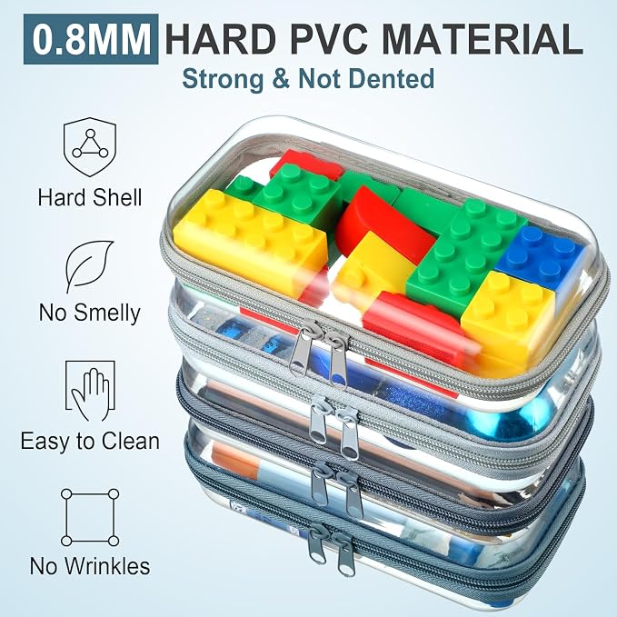 Hoolerry 4 Pcs Hard Clear Zipper Case Makeup Bags Plastic Pencil Pouch - Image 4