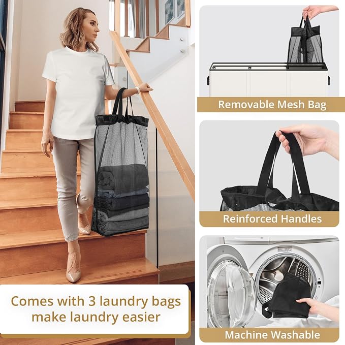 180L Laundry Hamper 3 Section, Large Laundry Basket - Image 5