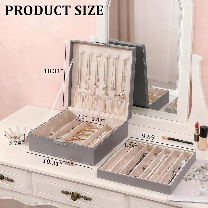 BEWISHOME 2-Layer Necklace Jewelry Box, Modern Style Necklace Storage, PU - Image 7