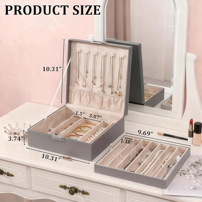 BEWISHOME 2-Layer Necklace Jewelry Box, Modern Style Necklace Storage, PU - Image 7