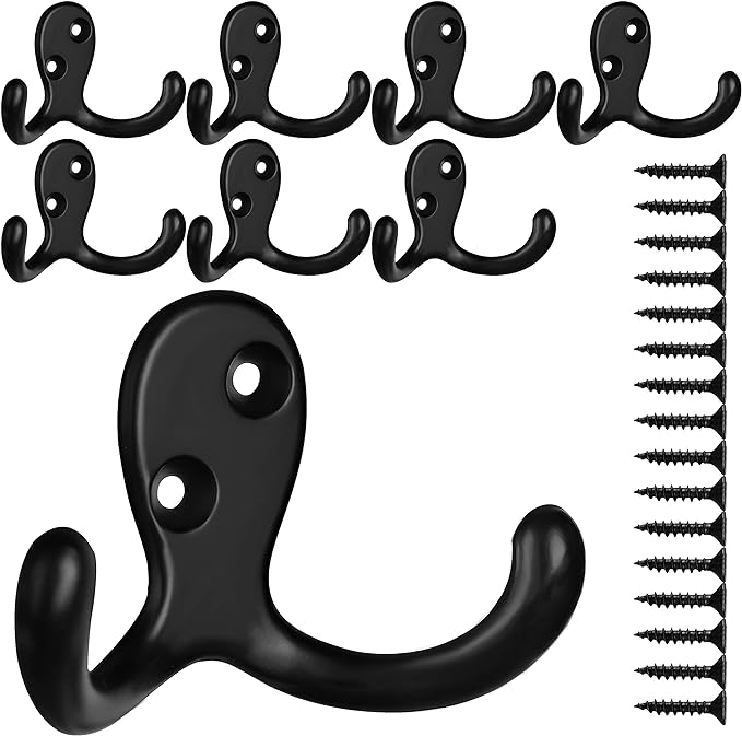 IBosins 8 Pack Heavy Duty Double Prong Coat Hooks Wall Mounted by IBosins