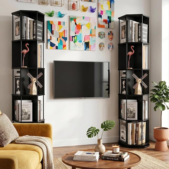 VIWODS Rotating Bookshelf, 5 Tier Spinning Bookshelf Tower, Revolving 360° - Image 4