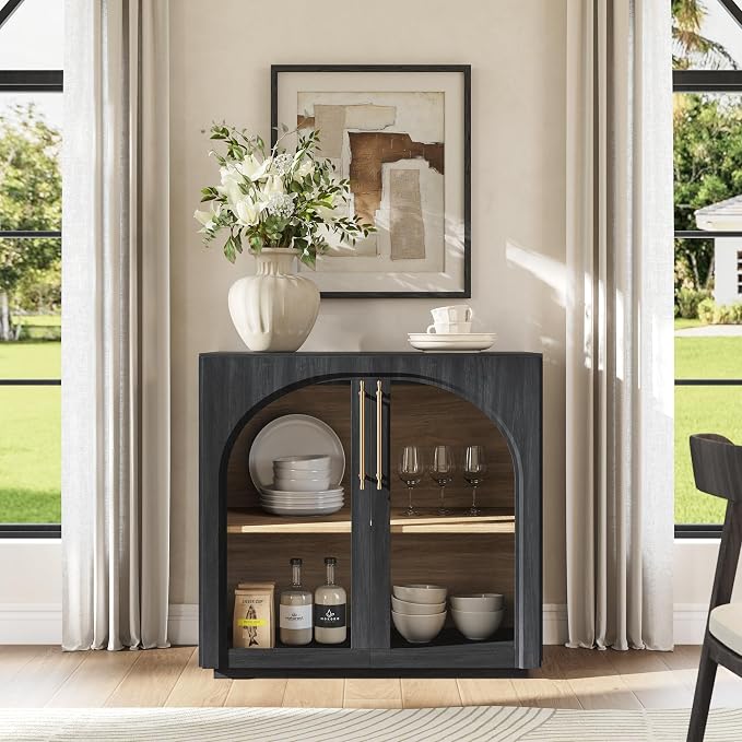 Sideboard Cabinet with Glass Doors, 31.5'' W Display Credenza | Modular Arched by MorganBrig