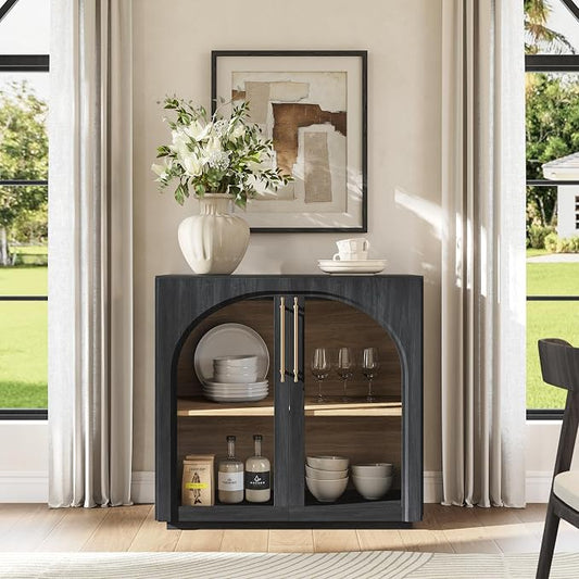 Sideboard Cabinet with Glass Doors, 31.5'' W Display Credenza | Modular Arched by MorganBrig