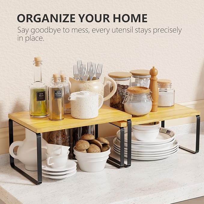Simple Trending Bamboo Cabinet Organizer Shelf, Stackable Expandable Spice Rack - Image 2
