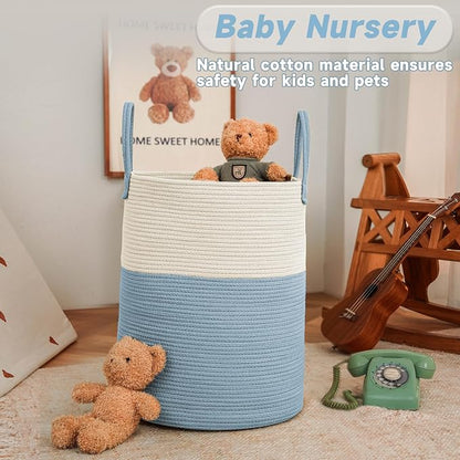 Large Woven Laundry Basket Hamper, 80L Cotton Rope Storage Bin - Image 2