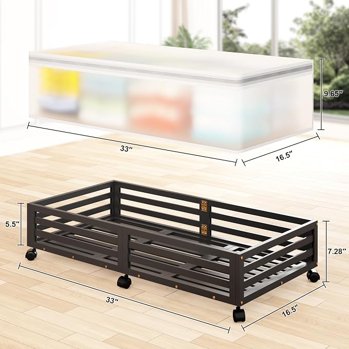 Under Bed Storage with Wheels-Large Bamboo Underbed storage Containers with - Image 2