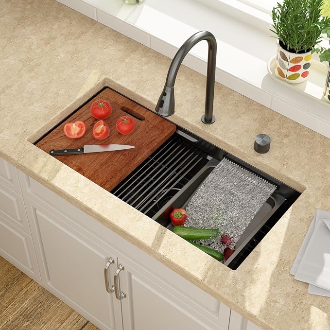 Lordear 30 Inch Waterfall Kitchen Sink Black by LORDEAR