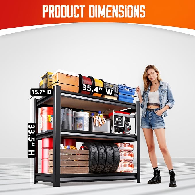 Set of 5 Garage Shelving, 3 Tier Garage Storage Shelves, Adjustable Heavy Duty - Image 3