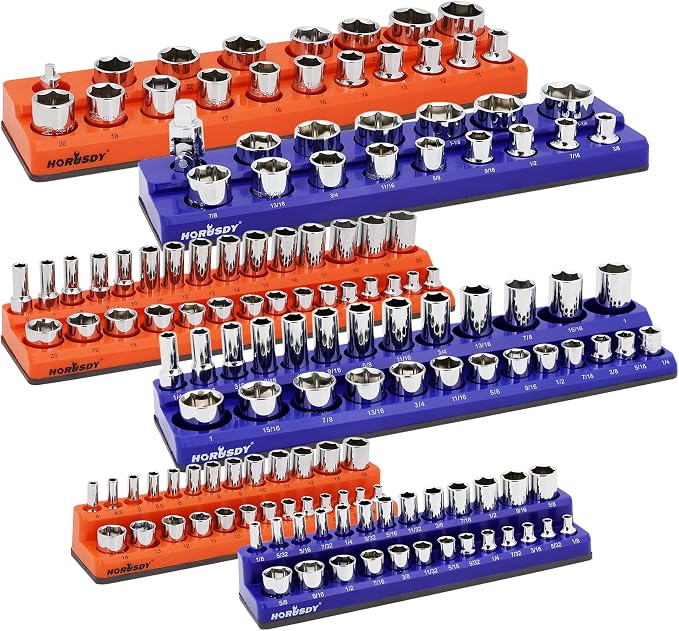 HORUSDY 6-Piece Magnetic Socket Organizer Set, 1/2" Drive Holders by HORUSDY