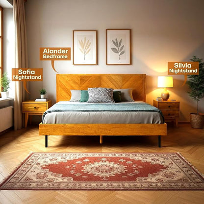 Acacia Sofia Nightstand with Drawer, Bedside Table, Solid Wood Bedside End - Image 8