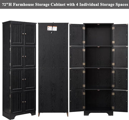 72" H Farmhouse Storage Cabinet, 4 Tier Kitchen Pantry Cabinet - Image 9