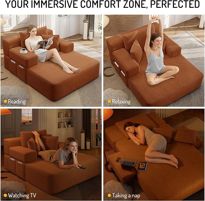 2-in-1 Convertible Chaise Lounge Indoor, 60.2" Corduroy Upholstered Chaise - Image 5