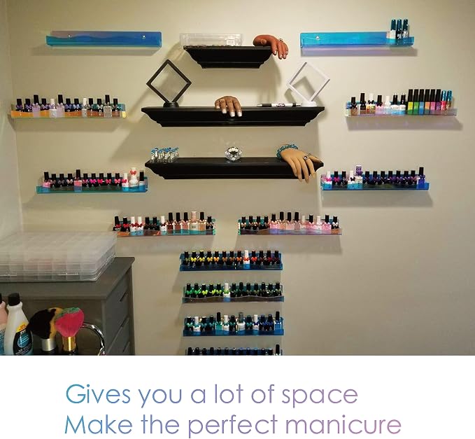 YMVV 15" Nail Polish Rack Wall Mounted Shelf, 6 Pack Clear Rainbow Iridescent - Image 8