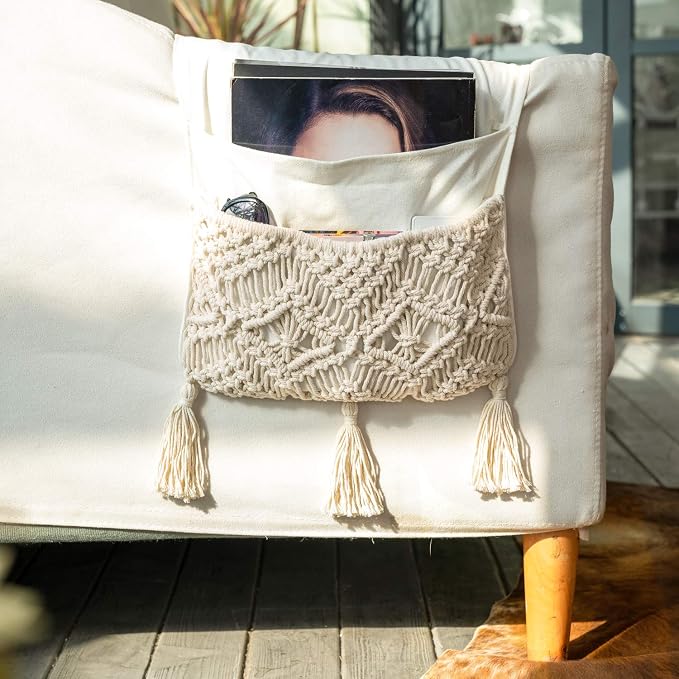 Mkono Macrame Couch Organizer Remote Control Caddy Sofa Armrest Armchair by Mkono