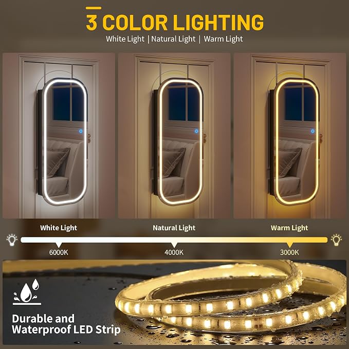 LVSOMT LED Mirror Jewelry Cabinet, Wall/Door Mount Jewelry Mirror Organizer - Image 4