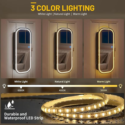 LVSOMT LED Mirror Jewelry Cabinet, Wall/Door Mount Jewelry Mirror Organizer - Image 4