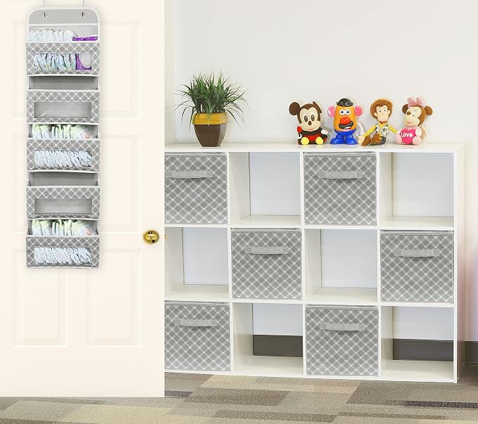 Simple Houseware 11-Inch Foldable Cube Storage Organizer Bin, Geometric Grey - Image 4