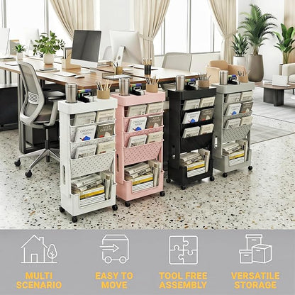 5-Tier Rolling Bookshelf Magazine Rack - Image 7
