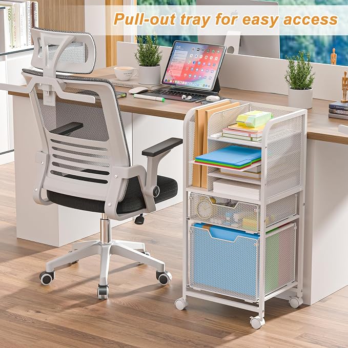 Rolling File Cart with 2 Drawers, Letter-Size File Storage with Wheels - Image 2