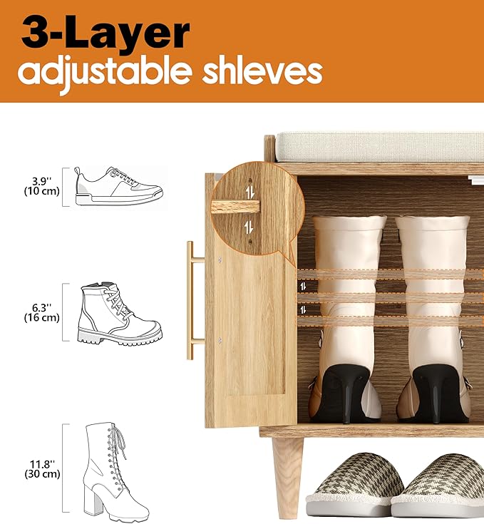 Akxomel Rattan Shoe Storage Bench - Image 7