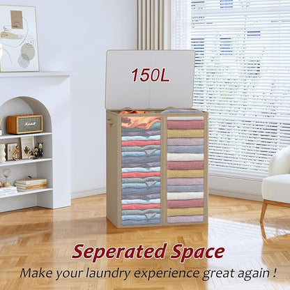 150L Laundry Hamper 2 Section, Large Laundry Hamper - Image 4