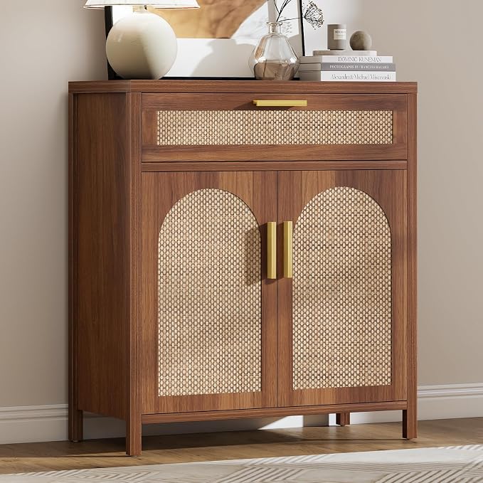 Rattan Buffet Cabinet with Storage, Sideboard Cabinet with Doors and Shelves by Curlaky