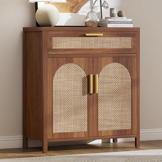 Rattan Buffet Cabinet with Storage, Sideboard Cabinet with Doors and Shelves by Curlaky