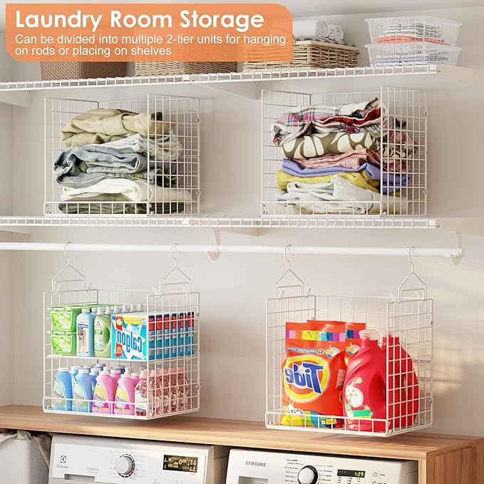 Extended Width Hanging Closet Organizer, 8 Tier Wire Storage Shelves | Hanging - Image 2