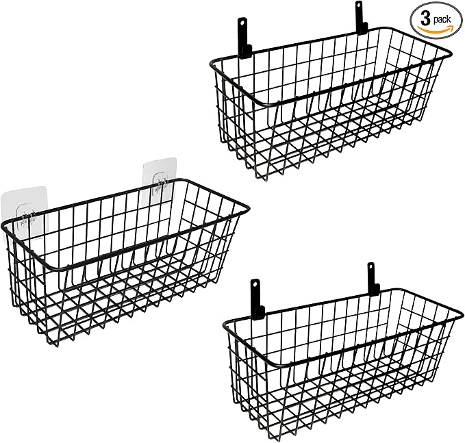 Joben Oligey 3 Set Hanging Wire Baskets, Wall Mount Fruit Basket, No Drilling by JobenOligey