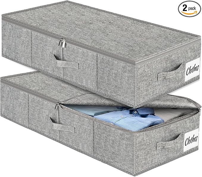 Under Bed Storage Container Bins 2 Pack, Low Profile Foldable Underbed Clothes by KUKIKAN