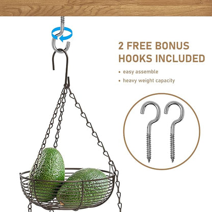 3-Tier Hanging Basket Fruit Organizer Kitchen Heavy Duty Wire Organizer - Image 3
