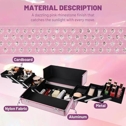 Large Makeup Train Case Cosmetic Organizer Case Makeup Box Portable Make Up - Image 3