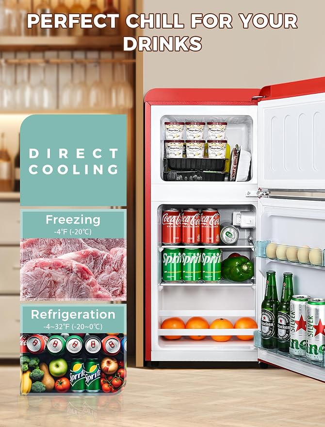 3.2 Cu.Ft Retro Fridge with Freezer, Double Door Refrigerator with 7 Level - Image 3