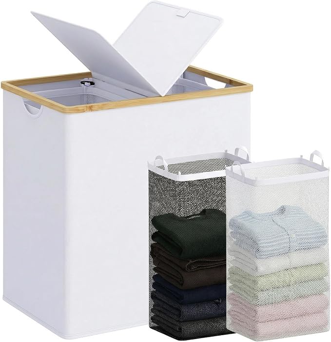 efluky Laundry Hamper with Lid, Double Laundry Basket with 2 Removable Bags by efluky