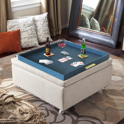 HofferRuffer Extra Large Square Serving Tray, Elegant Faux Leather Ottoman Tray - Image 6