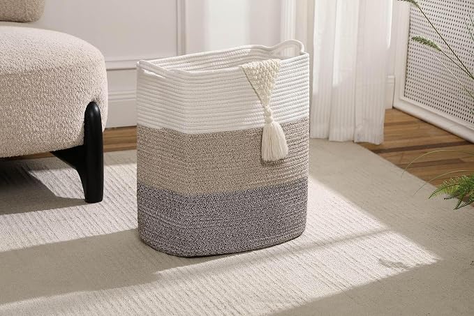 Tall Laundry Basket With Handles, Woven Cotton Rope Big Laundry Hamper Sorters - Image 2